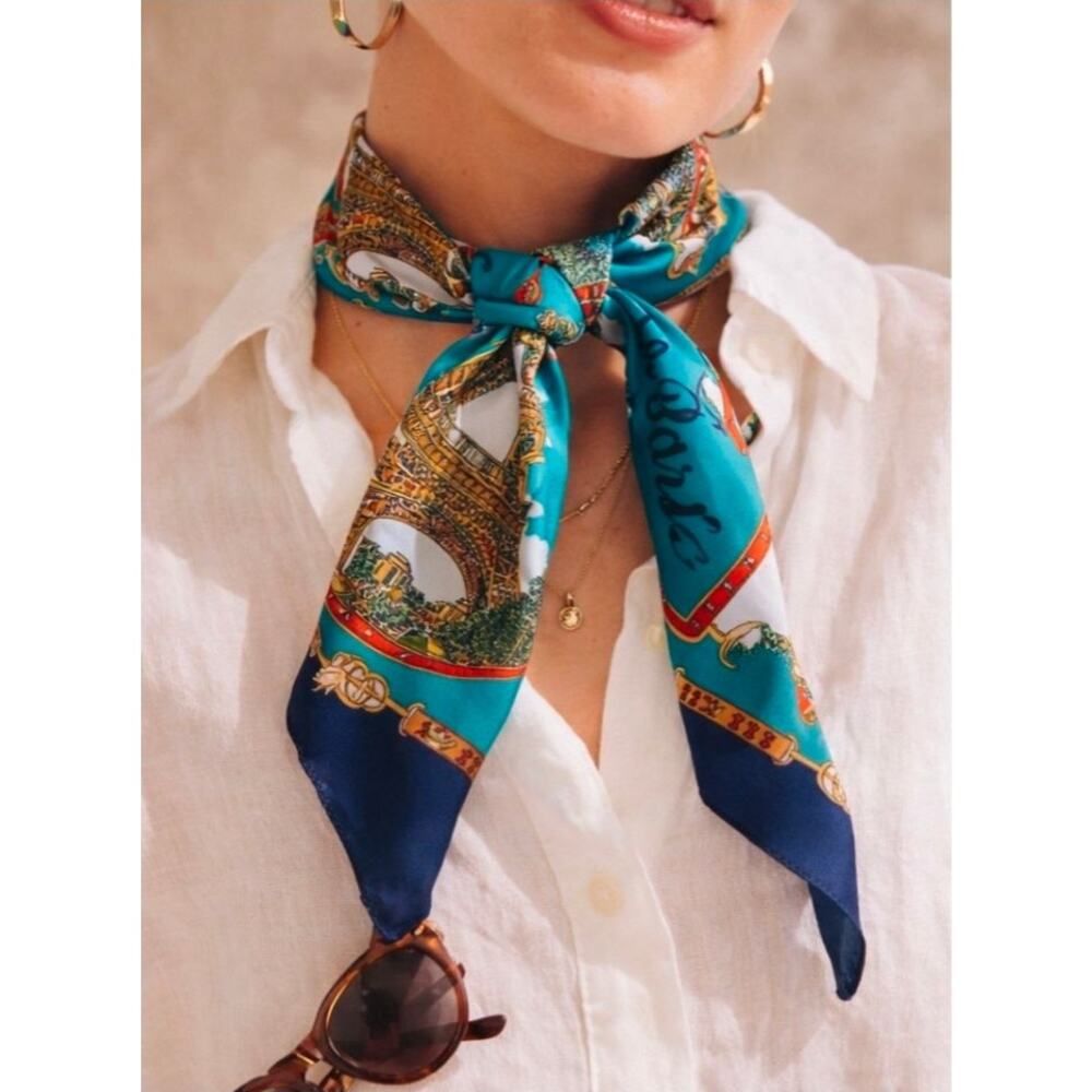 Vintage Paris Scarf Made in Italy Teal Eiffel Tower